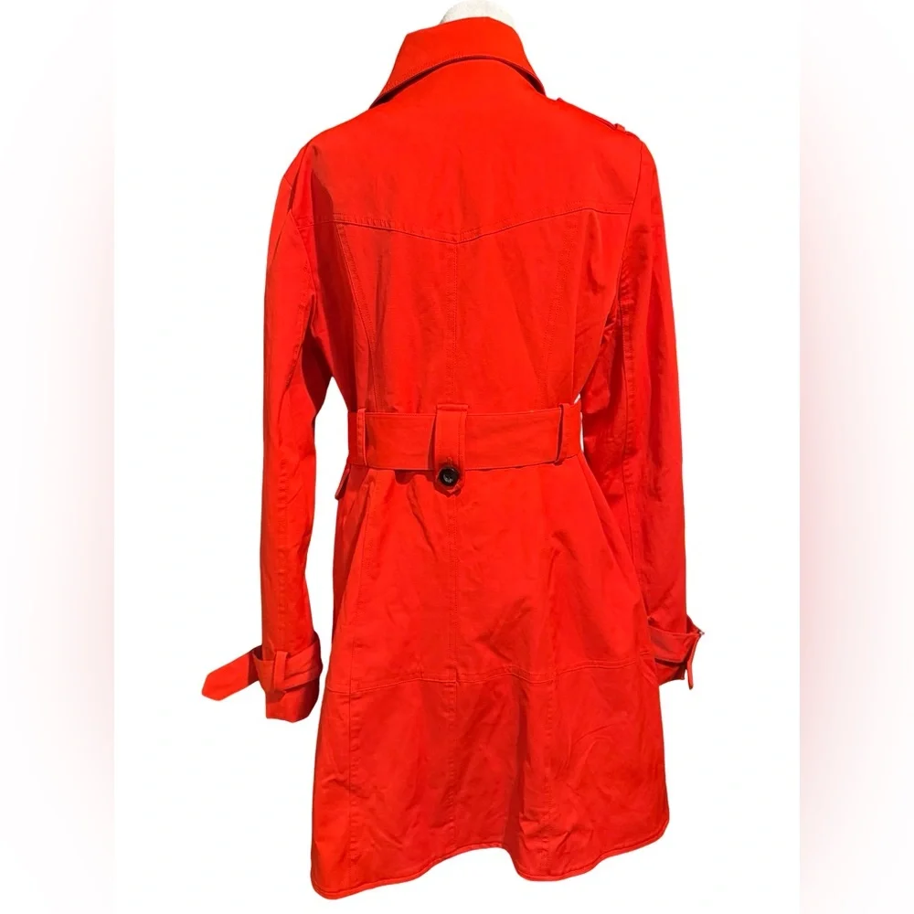 Worthington Lined Red Raincoat Black Buttons Long Sleeve Collared Belt - Picture 3 of 16
